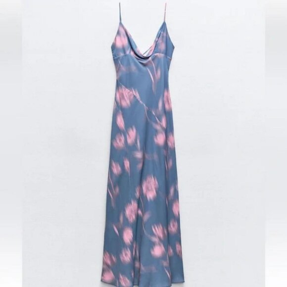 ZARA FLOWY NECKLINE PRINTED DRESS - Picture 1 of 5